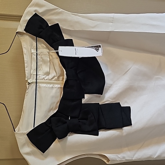 Shulami - Cream & Black Dress W/ Bow Detail Sz L - Picture 2 of 7